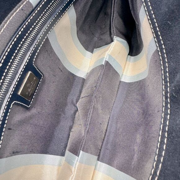 Fendi Mama Double Flap Navy Blue Canvas Limited Edition Baguette Preloved Purse - Picture 16 of 16